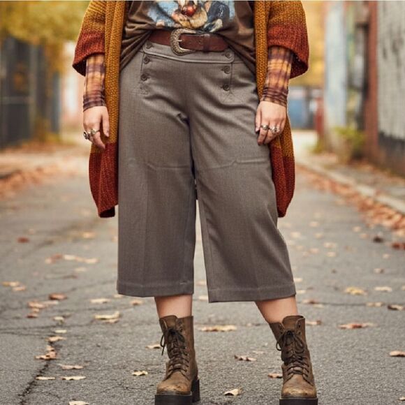 Lane Bryant Y2K Brown Sailor Front High Rise Wide Leg Capri Pants Plussize 14 - Picture 6 of 14